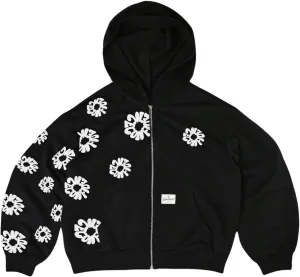 Verdusa Men's Floral Print Zip Up Hoodie Drop Shoulder Hooded Sweatshirt with Pockets