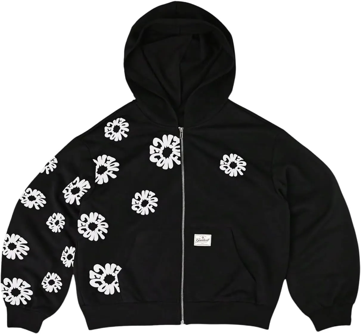 Verdusa Men's Floral Print Zip Up Hoodie Drop Shoulder Hooded Sweatshirt with Pockets