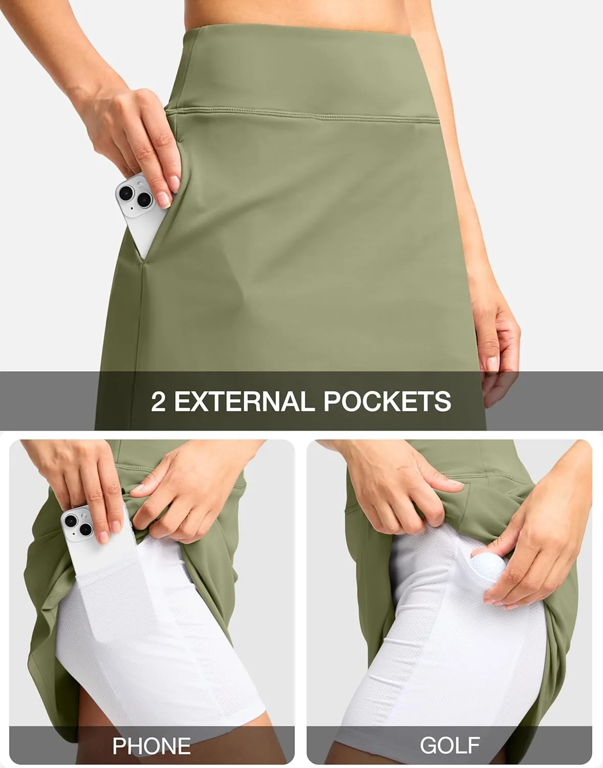 Viodia 18" Skorts for Woman with Pockets High Waisted Golf Tennis Skirts Knee Length Long Skort for Women Dressy Casual