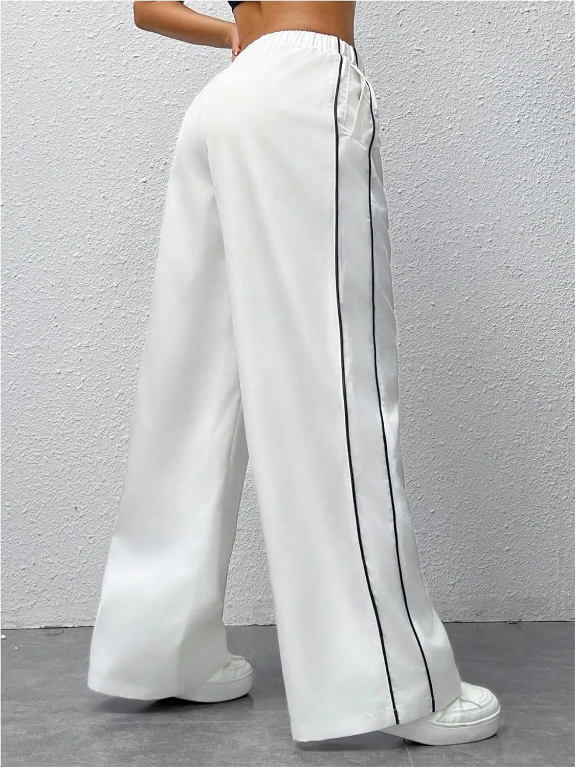 WDIRARA Girl's Waist Contrast Binding Sweatpants Straight Leg Loose Trousers
