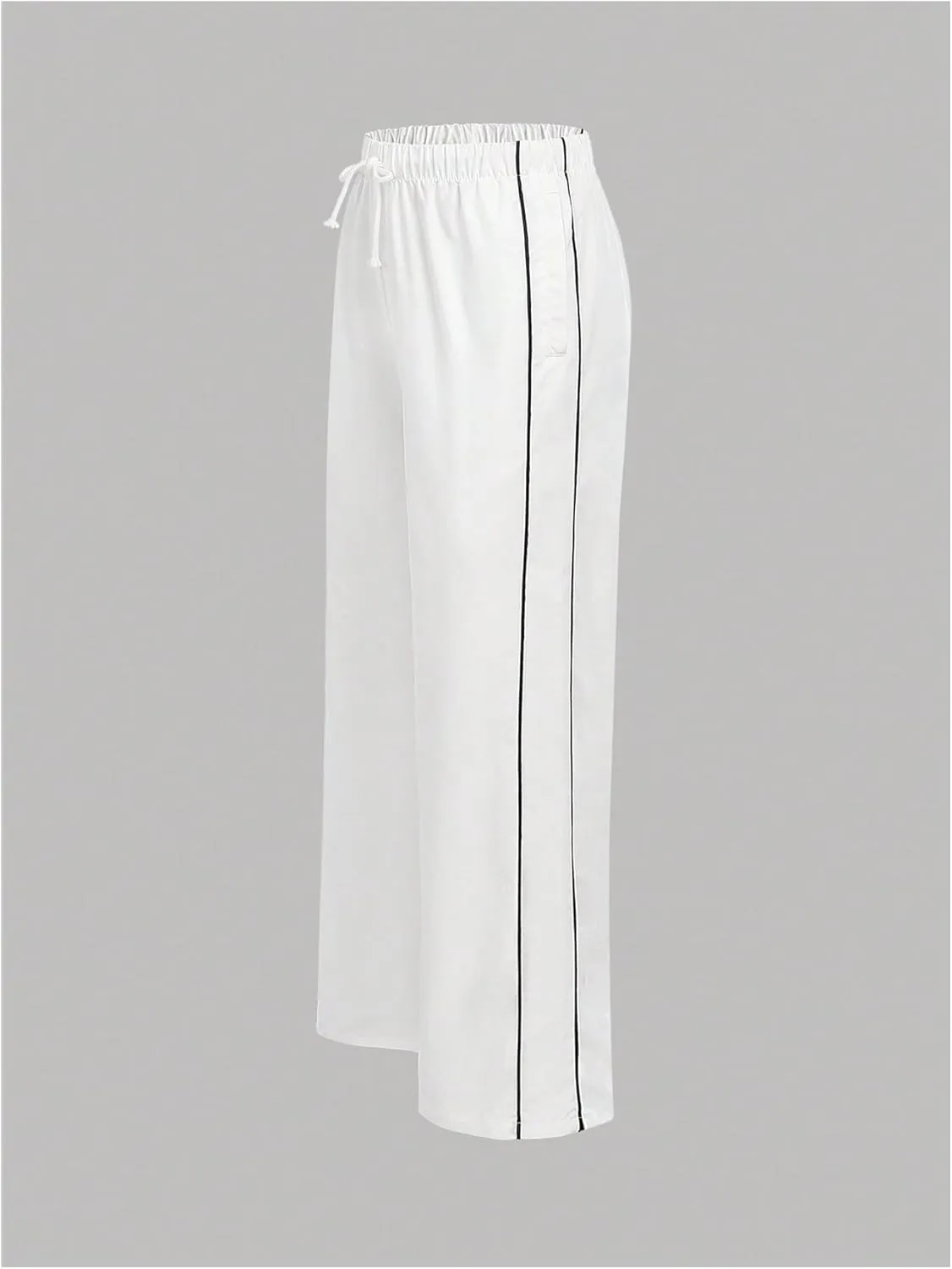 WDIRARA Girl's Waist Contrast Binding Sweatpants Straight Leg Loose Trousers