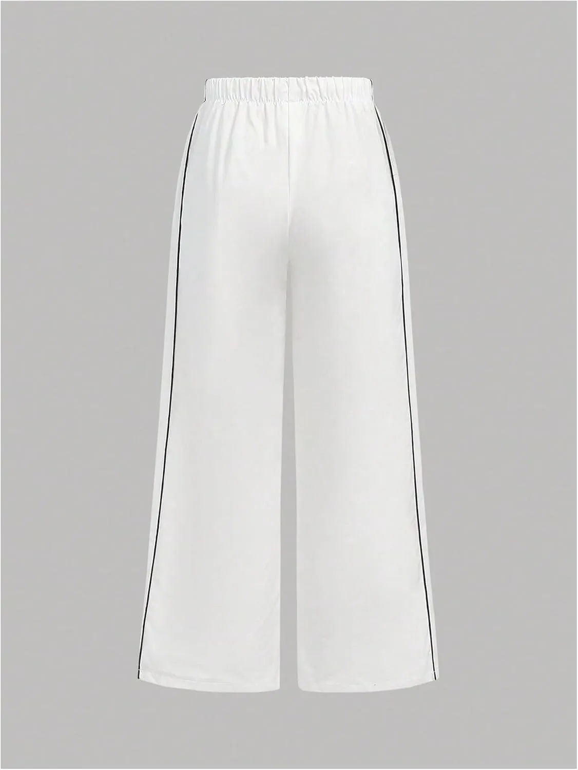 WDIRARA Girl's Waist Contrast Binding Sweatpants Straight Leg Loose Trousers