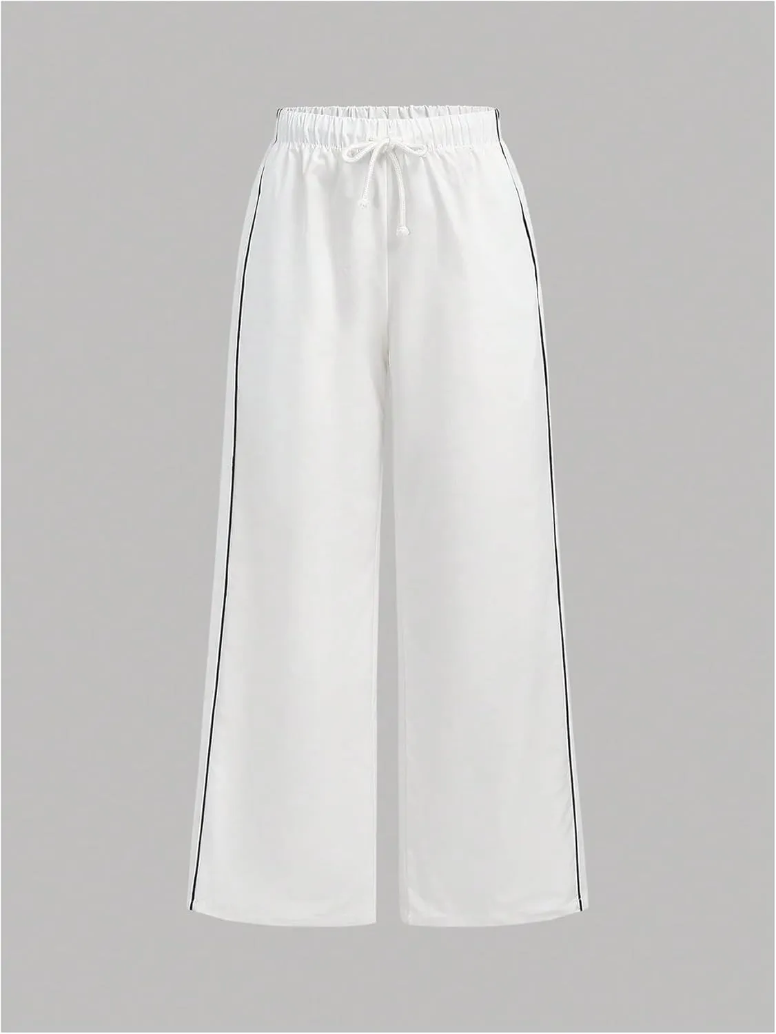 WDIRARA Girl's Waist Contrast Binding Sweatpants Straight Leg Loose Trousers