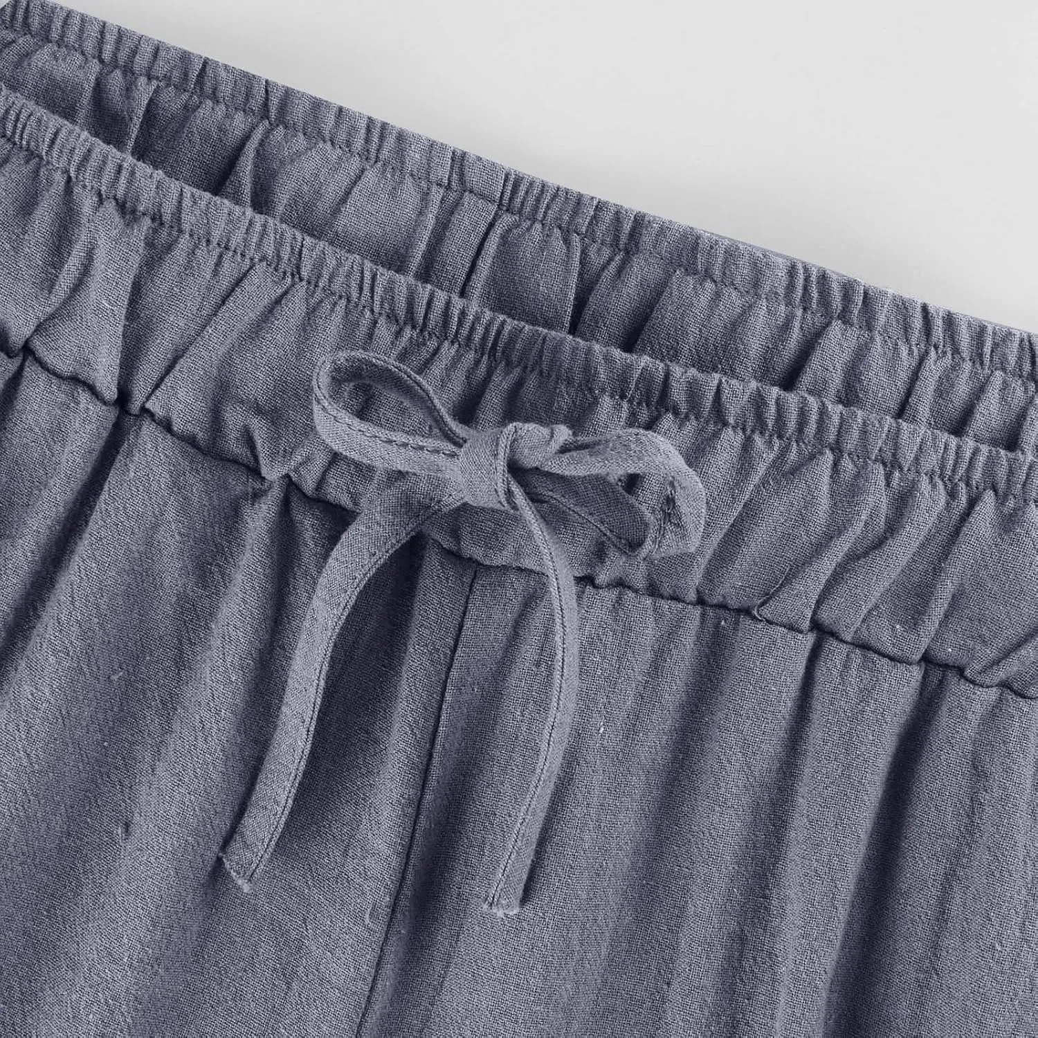 Wide Leg Linen Pants Women Baggy High Waisted Pants Straight Leg Beach Trousers Flowy Pull on Pants with Pockets