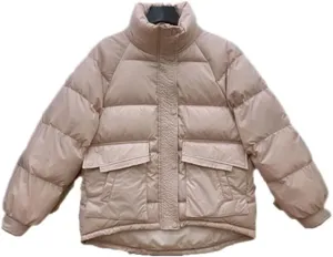 Winter Short Puffer Jacket Women 90% White Duck Down Coat Bat Sleeve Loose Thick Warm Parkas Female Snow Outwear Root Starch Color One Size