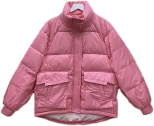 Winter Short Puffer Jacket Women 90% White Duck Down Coat Bat Sleeve Loose Thick Warm Parkas Female Snow Outwear Rose Pink One Size