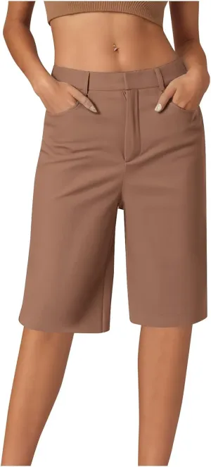 Wkishenl Women's Bermuda Shorts Trendy 2025 Casual Summer Knee Length Short High Waisted Straight Leg Hiking Vacation Outfits