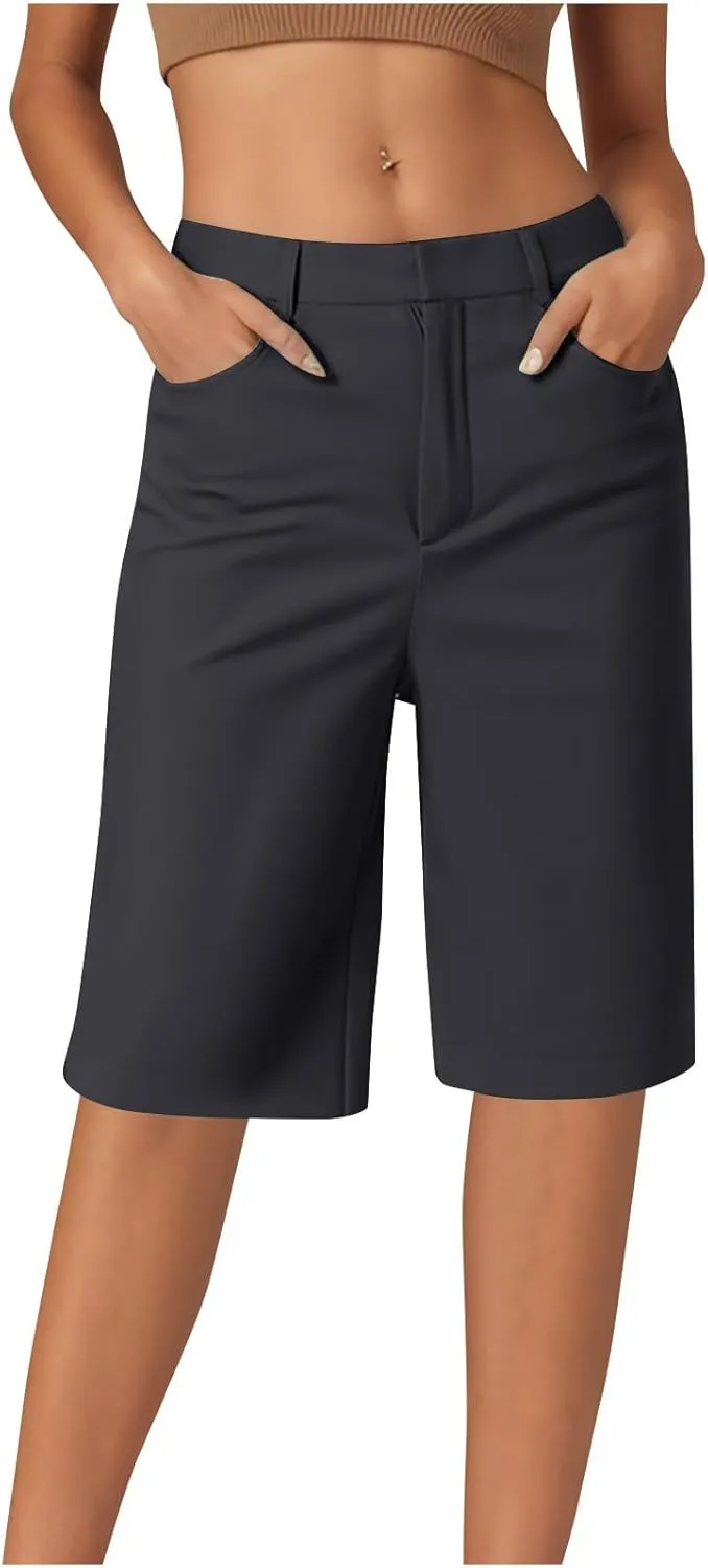 Wkishenl Women's Bermuda Shorts Trendy 2025 Casual Summer Knee Length Short High Waisted Straight Leg Hiking Vacation Outfits