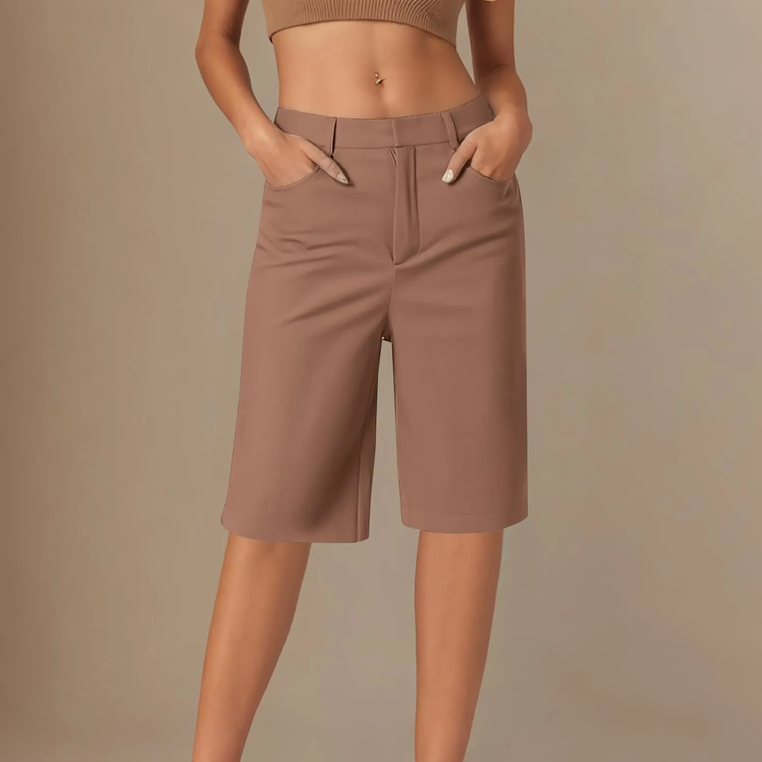 Wkishenl Women's Bermuda Shorts Trendy 2025 Casual Summer Knee Length Short High Waisted Straight Leg Hiking Vacation Outfits