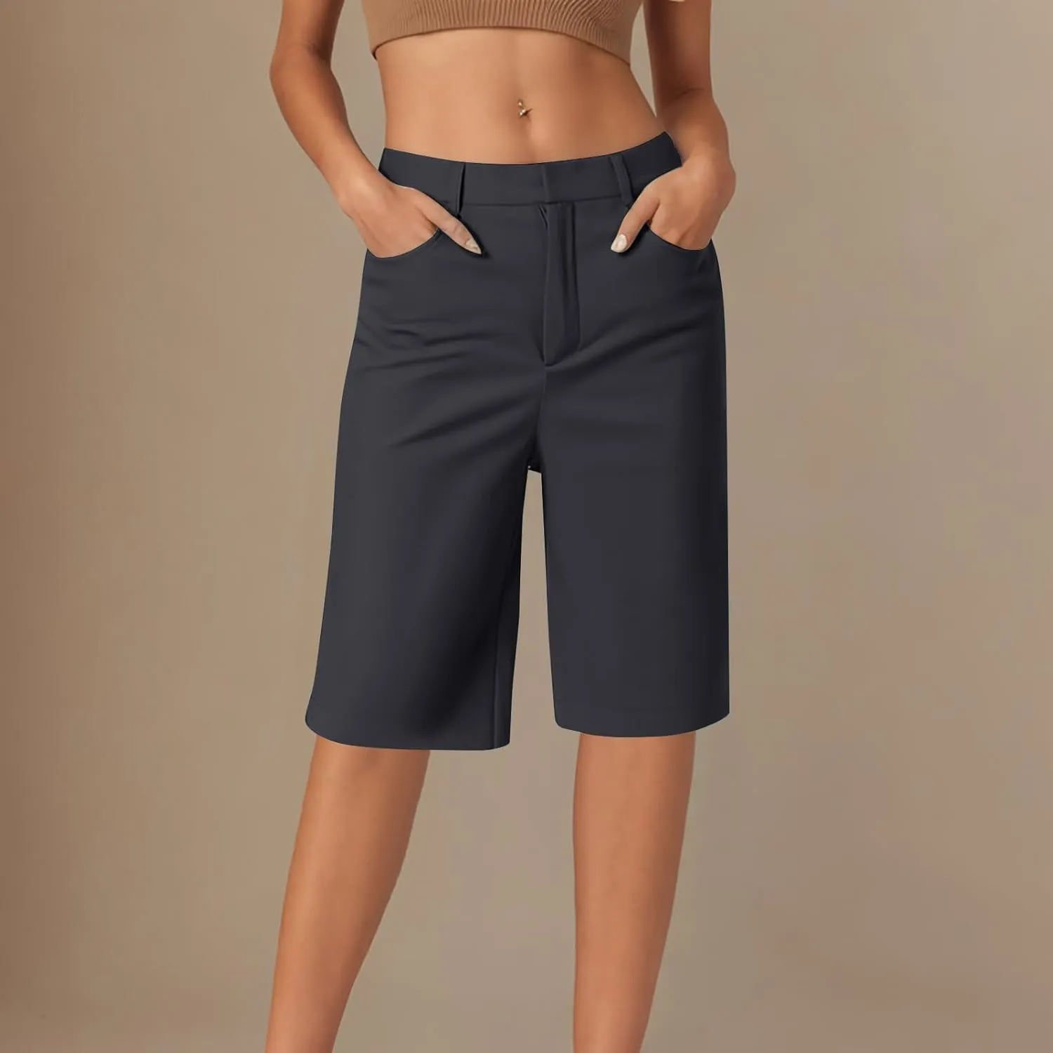 Wkishenl Women's Bermuda Shorts Trendy 2025 Casual Summer Knee Length Short High Waisted Straight Leg Hiking Vacation Outfits