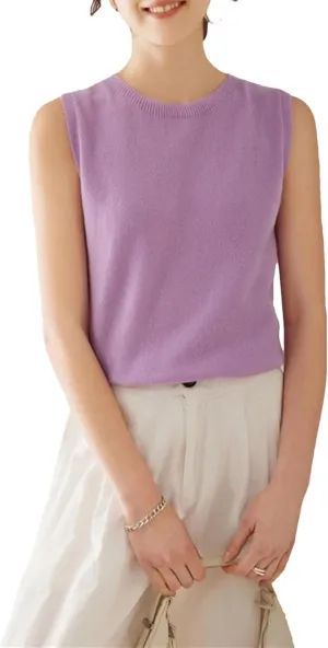 Women Cashmere Sweater Vest Crewneck Pullover Sleeveless Tops Soft Fashion Knited Vest