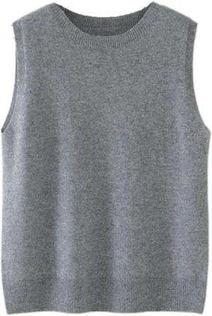 Women Cashmere Sweater Vest Crewneck Pullover Sleeveless Tops Soft Fashion Knited Vest