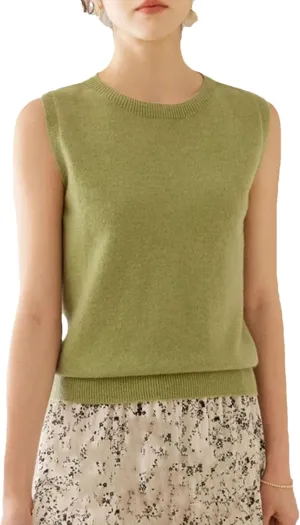 Women Cashmere Sweater Vest Crewneck Pullover Sleeveless Tops Soft Fashion Knited Vest