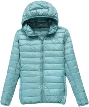 Women Duck Down Jackets Winter Ultralight Hooded Women Down Coat Portable Short Parkas Puffer Overcoat Blue hooded M