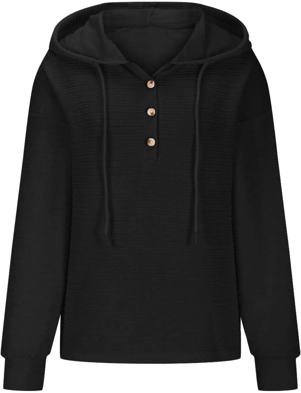 Women Fall Long Sleeve Casual Button V Neck Hoodies Oversized Sweatshirt Hooded Durable Breathable Basic Pullover