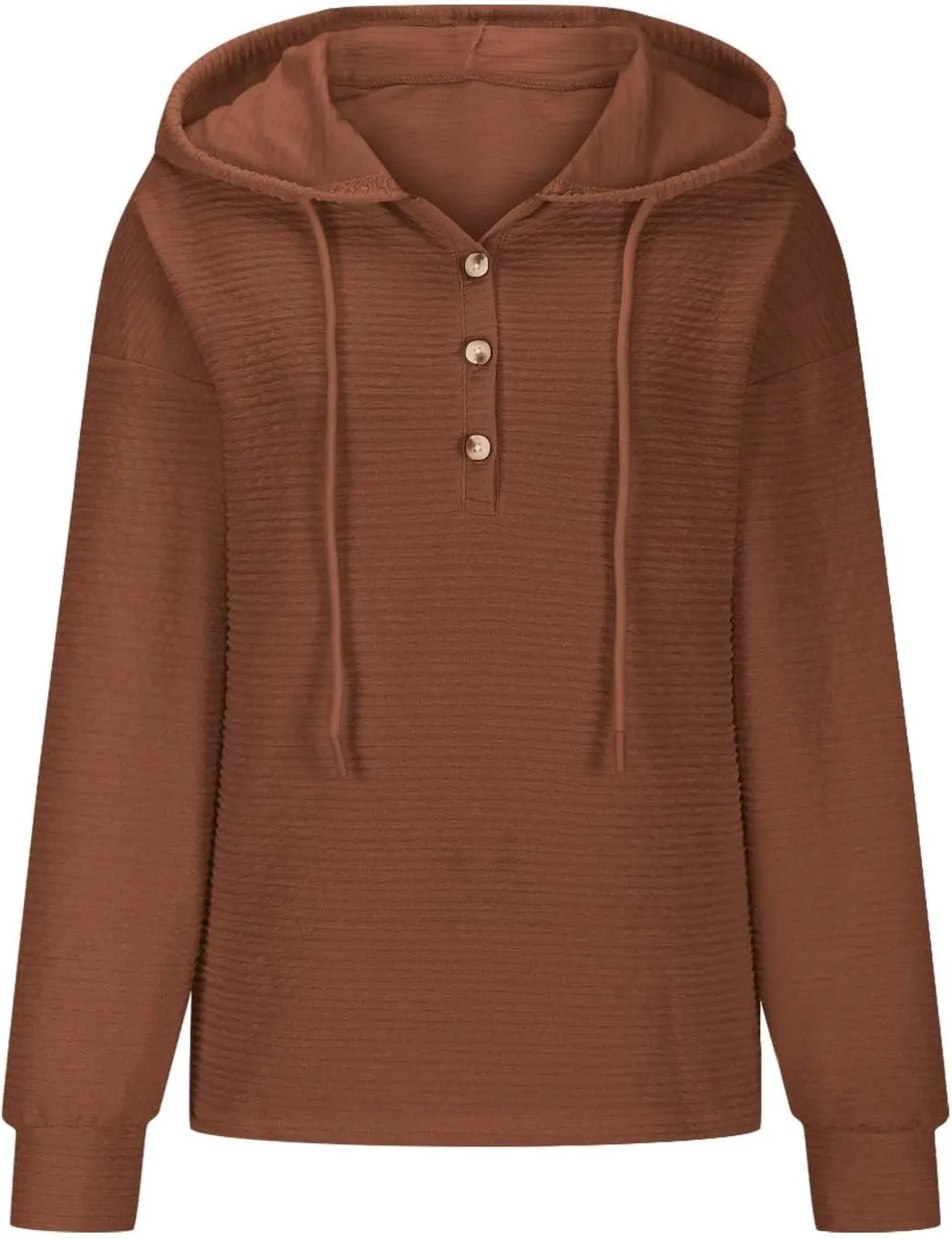 Women Fall Long Sleeve Casual Button V Neck Hoodies Oversized Sweatshirt Hooded Durable Breathable Basic Pullover