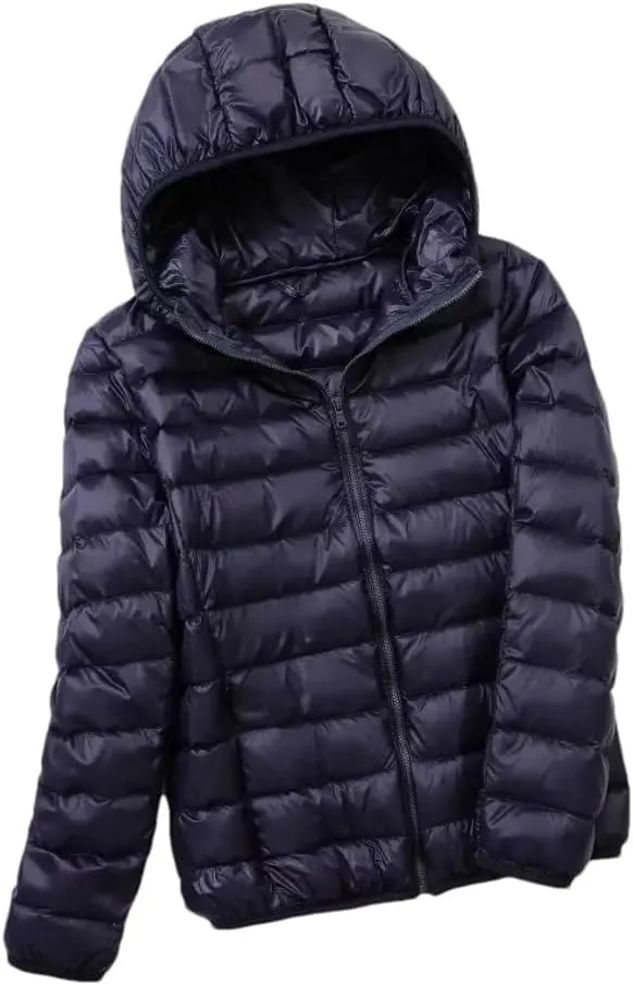 Women Fashion Hoodid Short Puffer Jackets Autumn Winter Female White Duck Down Slim Fit Coat