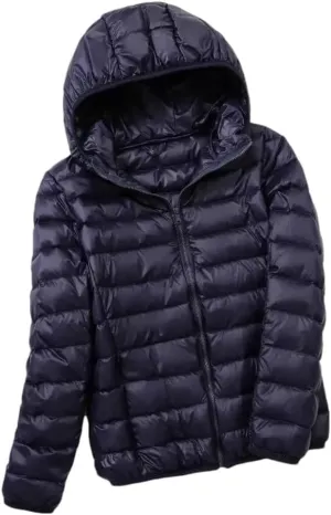 Women Fashion Hoodid Short Puffer Jackets Autumn Winter Female White Duck Down Slim Fit Coat