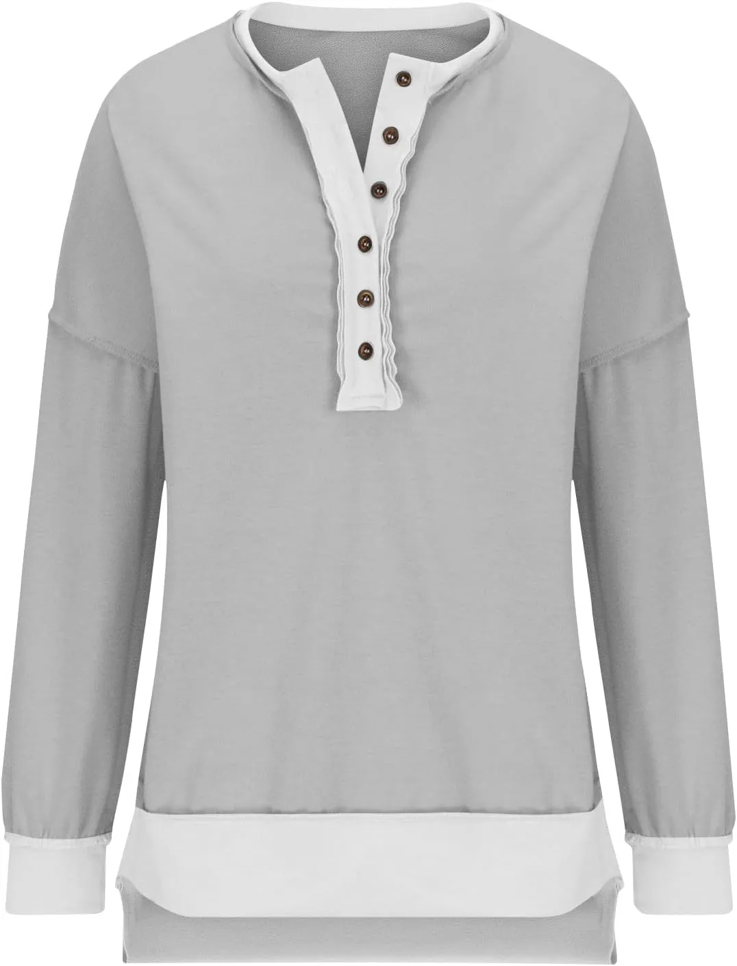 Women Fashion Oversized Long Sleeve Splicing Pullover Plain Color Tops Lightweight Sweatshirts Loose Fit Ribbed Top