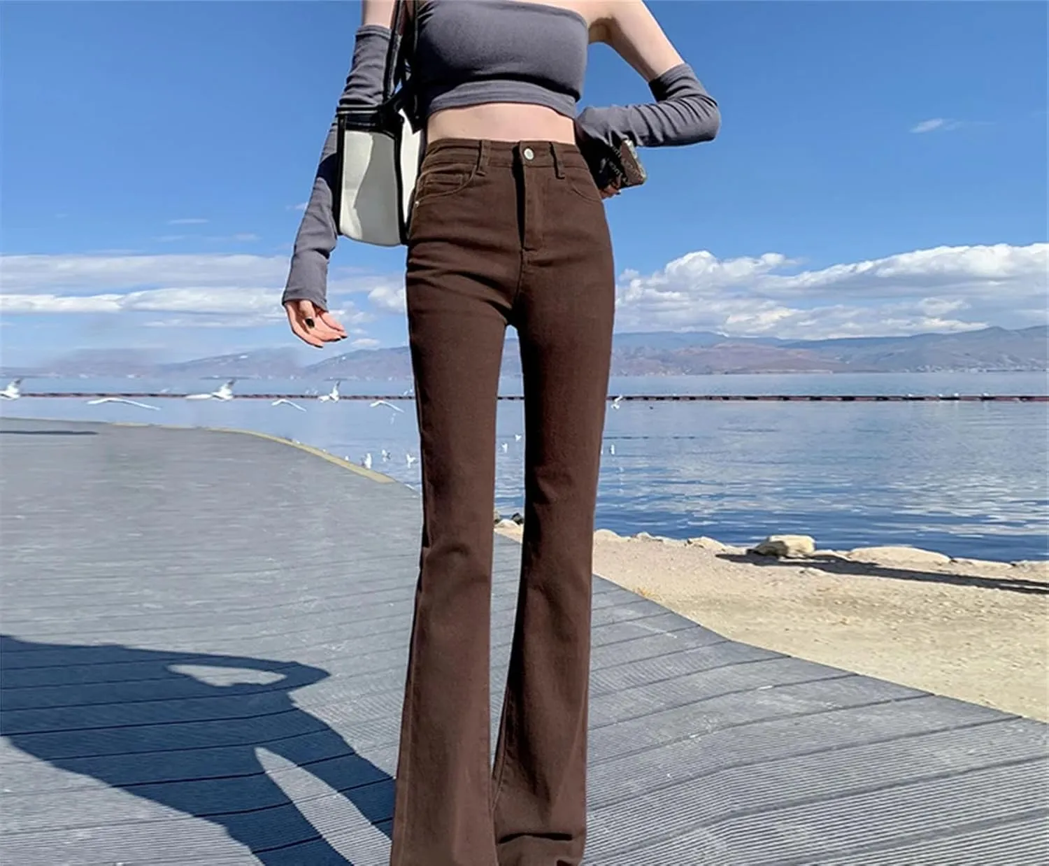 Women Flared Jeans Stretch Skinny Straight Pants Summer Denim Pants Casual Vintage Trousers