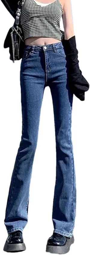 Women Flared Jeans Stretch Skinny Straight Pants Summer Denim Pants Casual Vintage Trousers