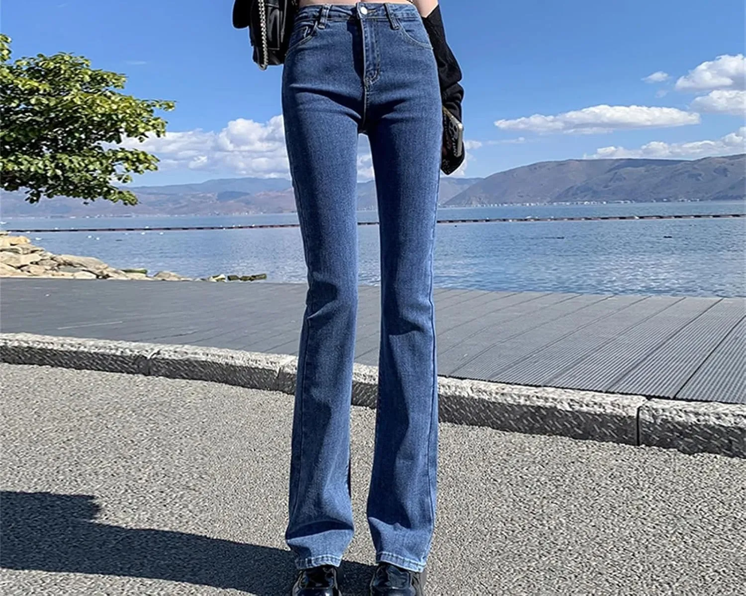 Women Flared Jeans Stretch Skinny Straight Pants Summer Denim Pants Casual Vintage Trousers