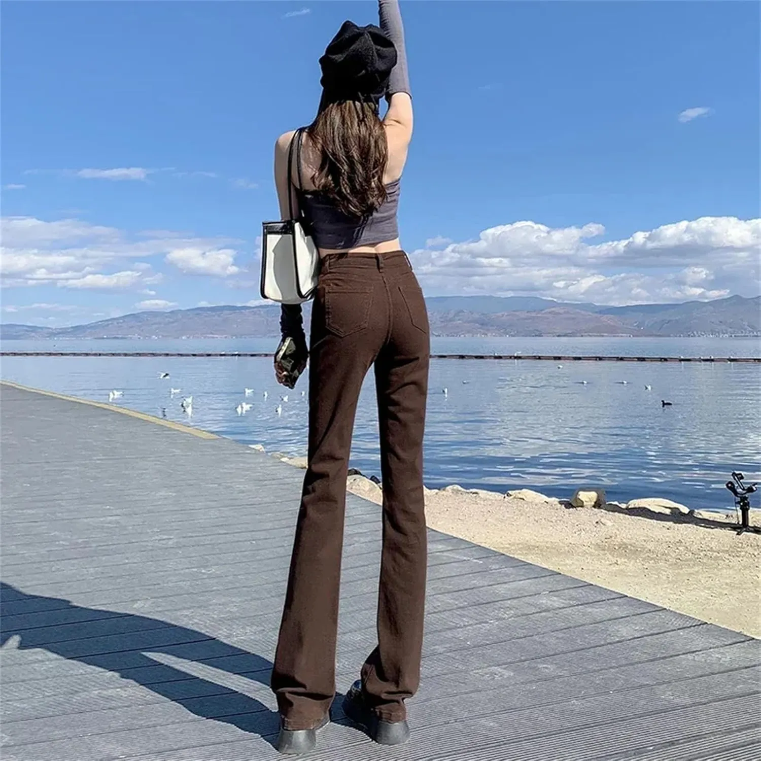 Women Flared Jeans Stretch Skinny Straight Pants Summer Denim Pants Casual Vintage Trousers