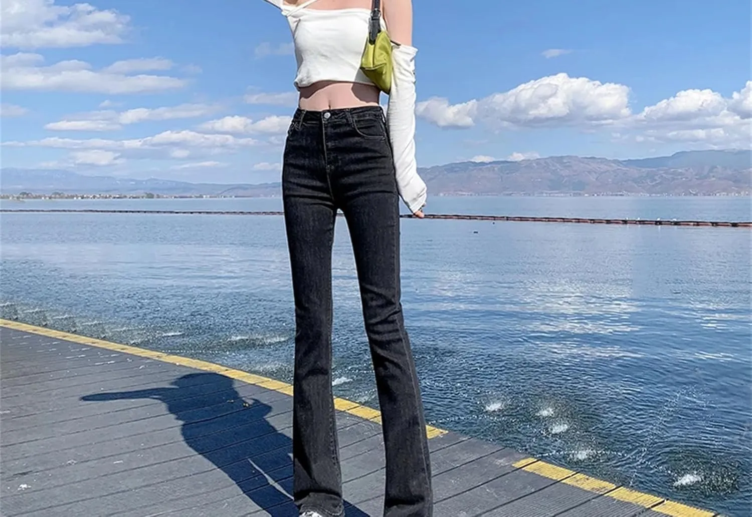 Women Flared Jeans Stretch Skinny Straight Pants Summer Denim Pants Casual Vintage Trousers
