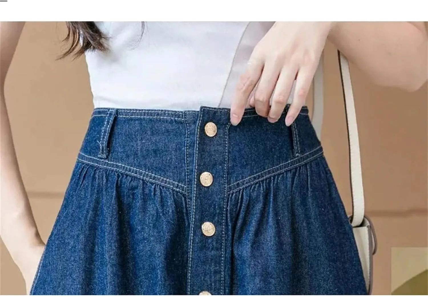 Women High Waist Button Front A-Line Denim Skirt Spring Summer Casual Midi Jean Skirt