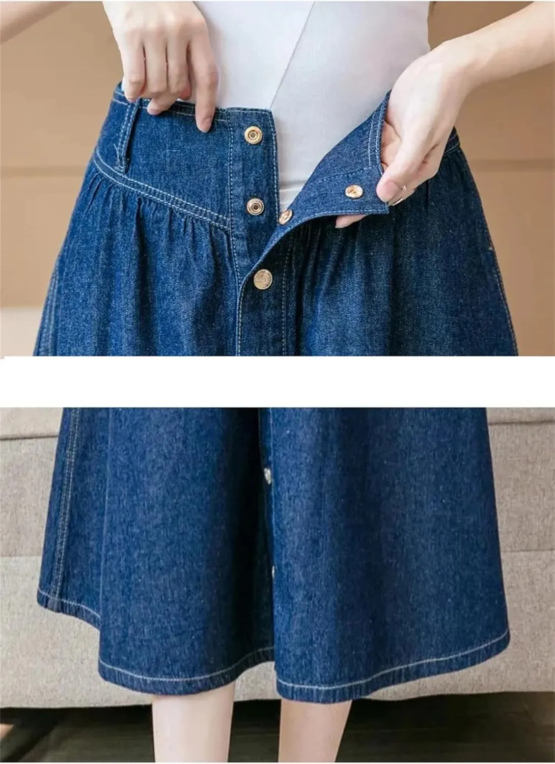 Women High Waist Button Front A-Line Denim Skirt Spring Summer Casual Midi Jean Skirt