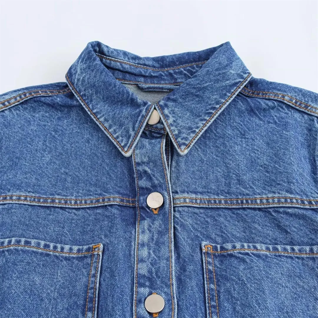 Women Lapel Denim Coat Simple Long Sleeve Slim Outwear Full Length Maxi Long Overcoat