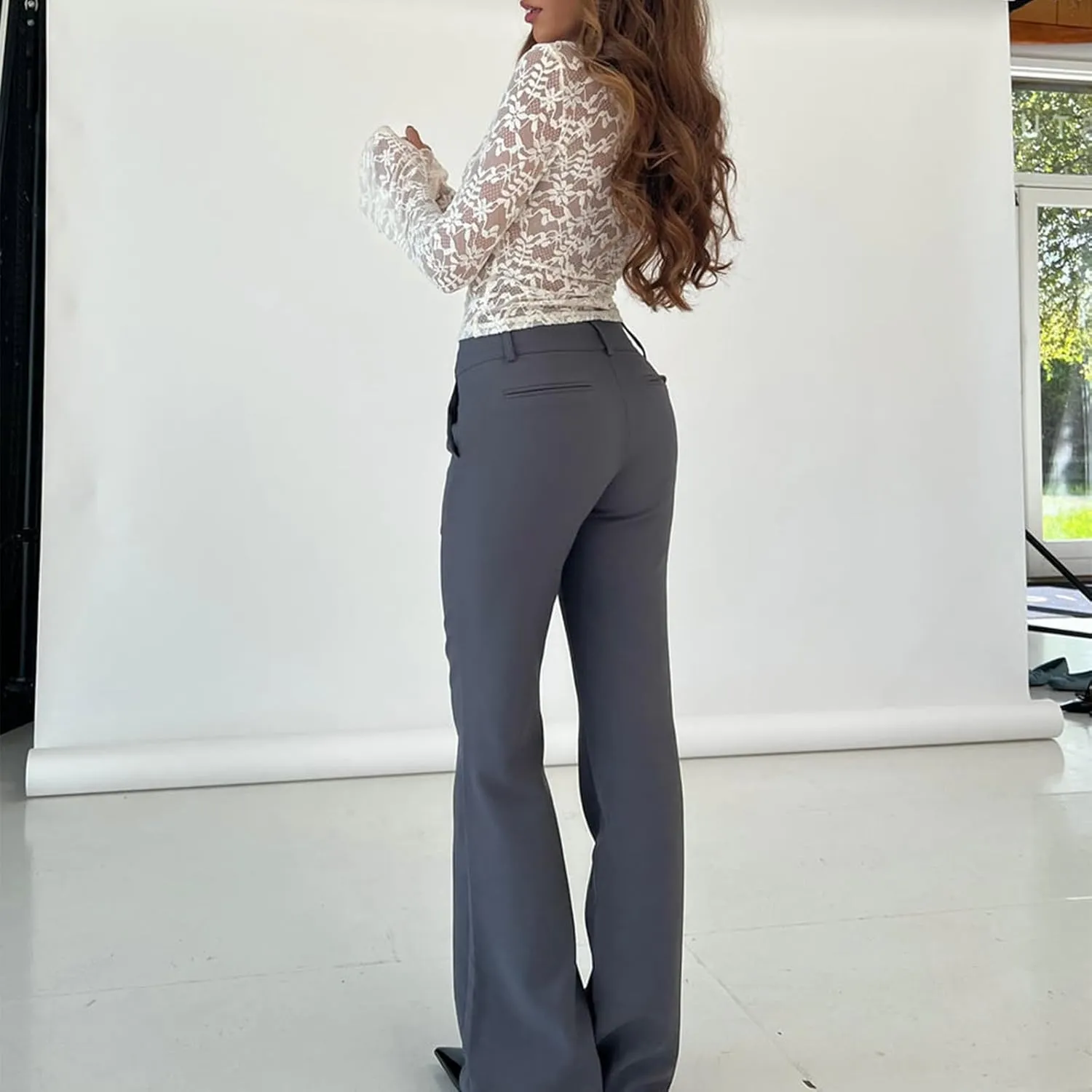 Women Long Sleeve Lace Mesh Top Slim Fit See Through Crop Shirt Y2k Low Cut Sheer Lace Shirts Blouse
