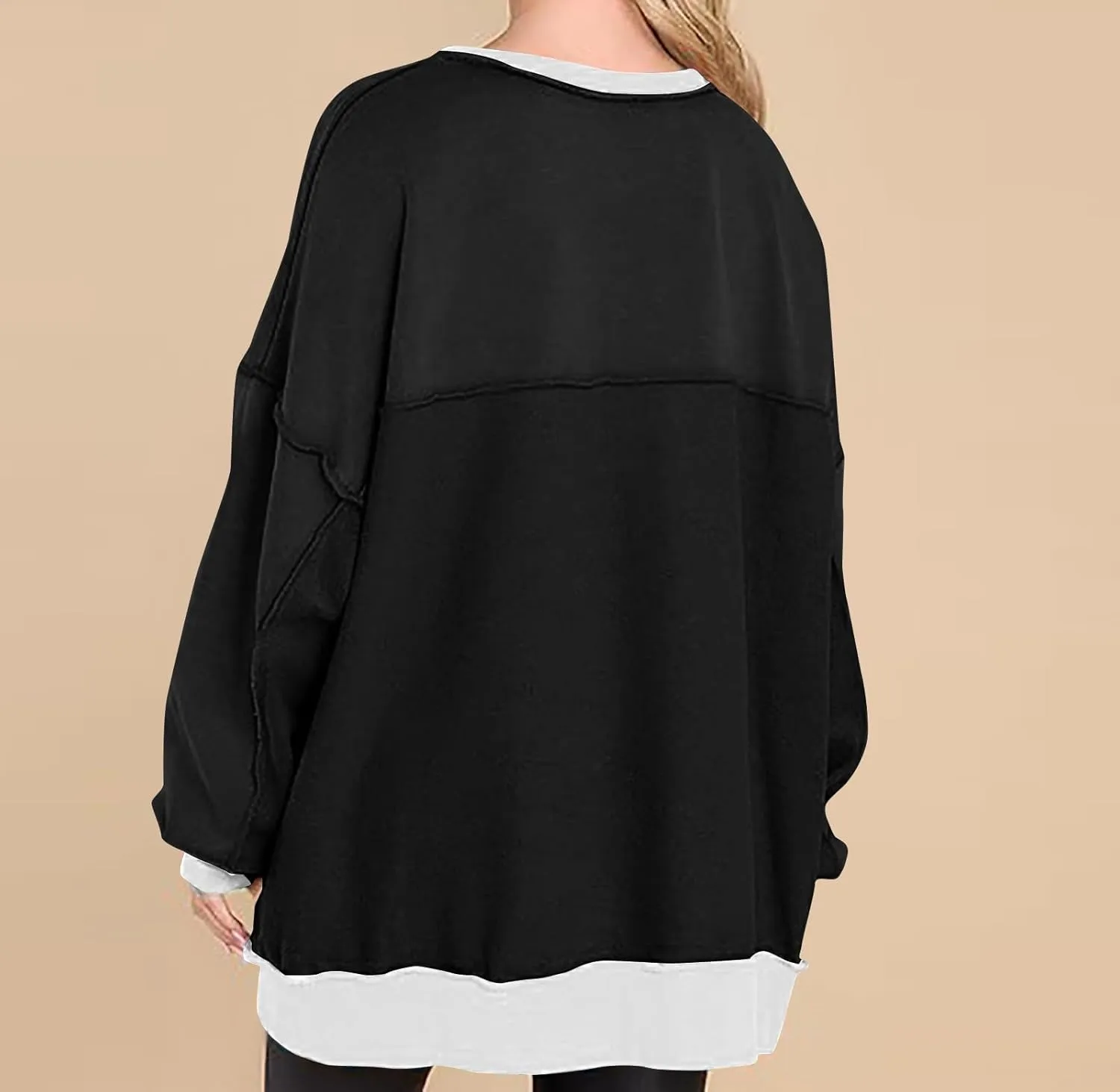 Women Long Sleeve Splicing Pullover Plain Color Tops Lightweight Sweatshirts Loose Fit Top Workout Shirts Outdoors