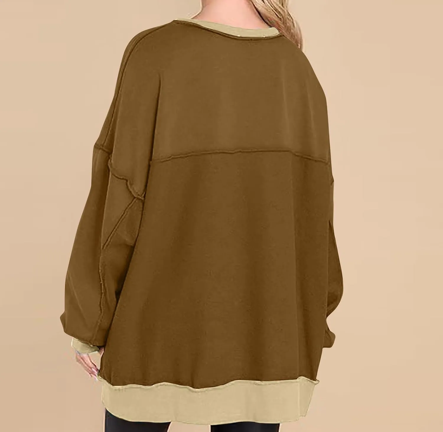 Women Long Sleeve Splicing Pullover Plain Color Tops Lightweight Sweatshirts Loose Fit Top Workout Shirts Outdoors