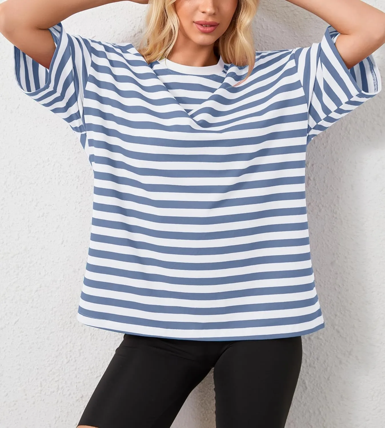 Women Oversized Striped T Shirts Color Block Crew Neck Basic Shirt Casual Tops Y2K Loose Pullover Short Sleeve Tee Tops