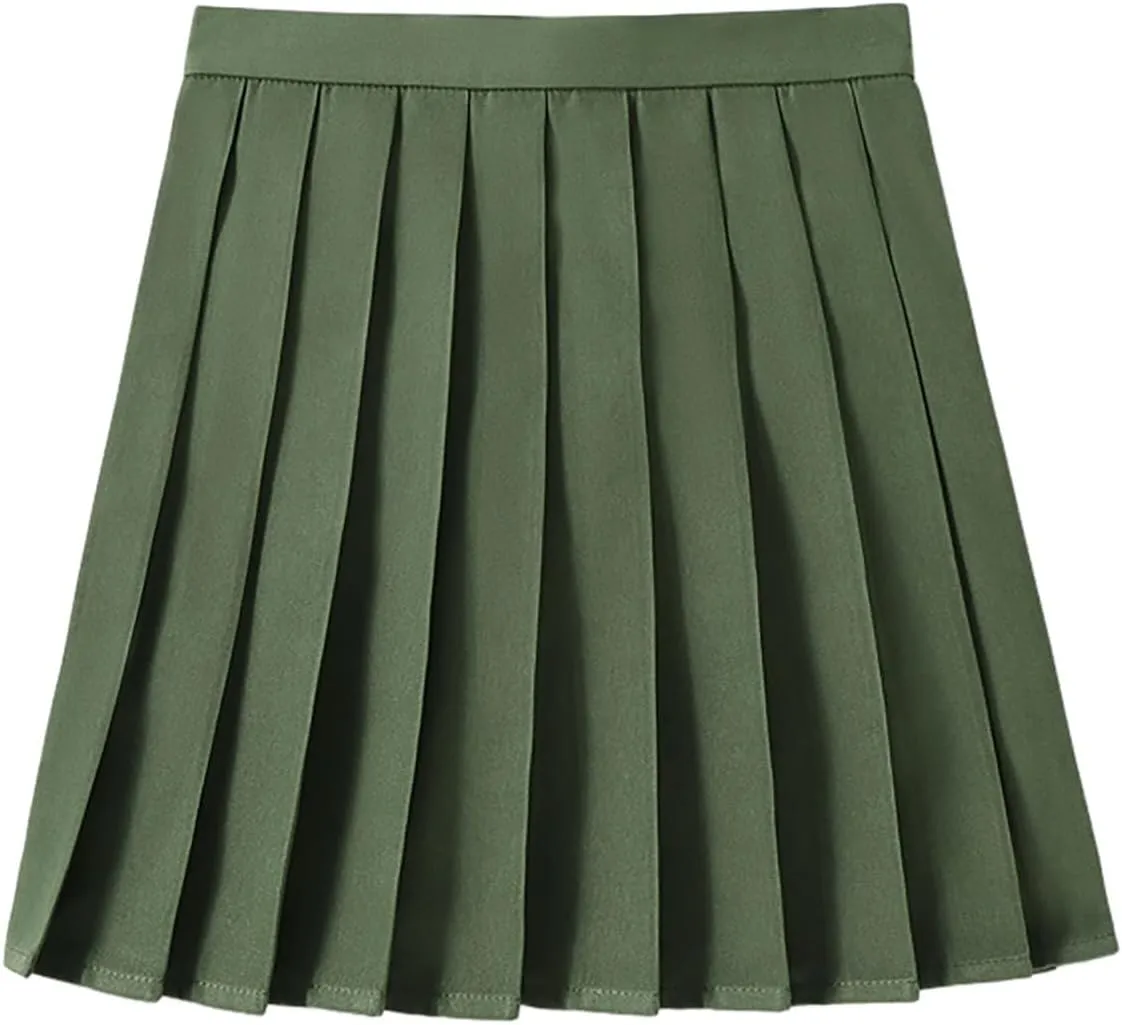 Women Pleated Skirt Preppy Mini School Skirt Solid Color High Waist A Line Short Skirt Party Cheer Skirt Clubwear