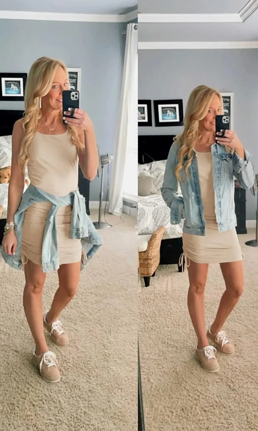 Women Ruched Bodycon Dress Drawstring Tank Dresses Ribbed Summer Mini Dress