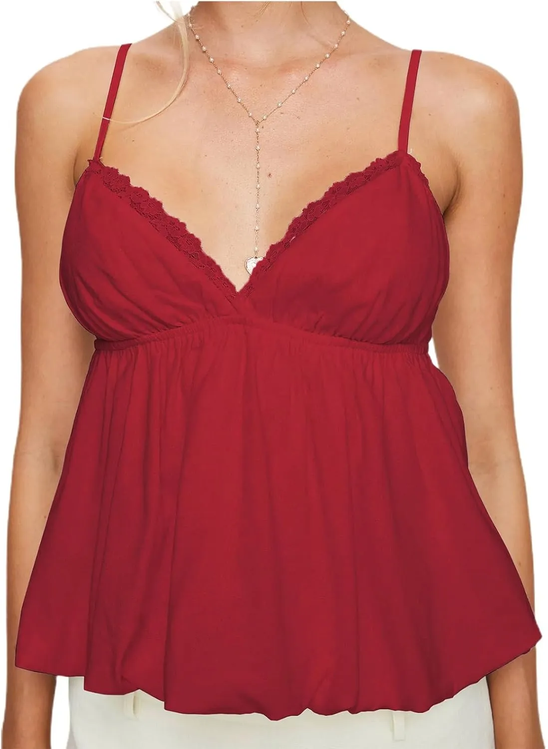 Women Y2k Floral Camisole Sleeveless V Neck Flowy Peplum Cami Top Sexy Ruffle Babydoll Tank Tops Summer Streetwear