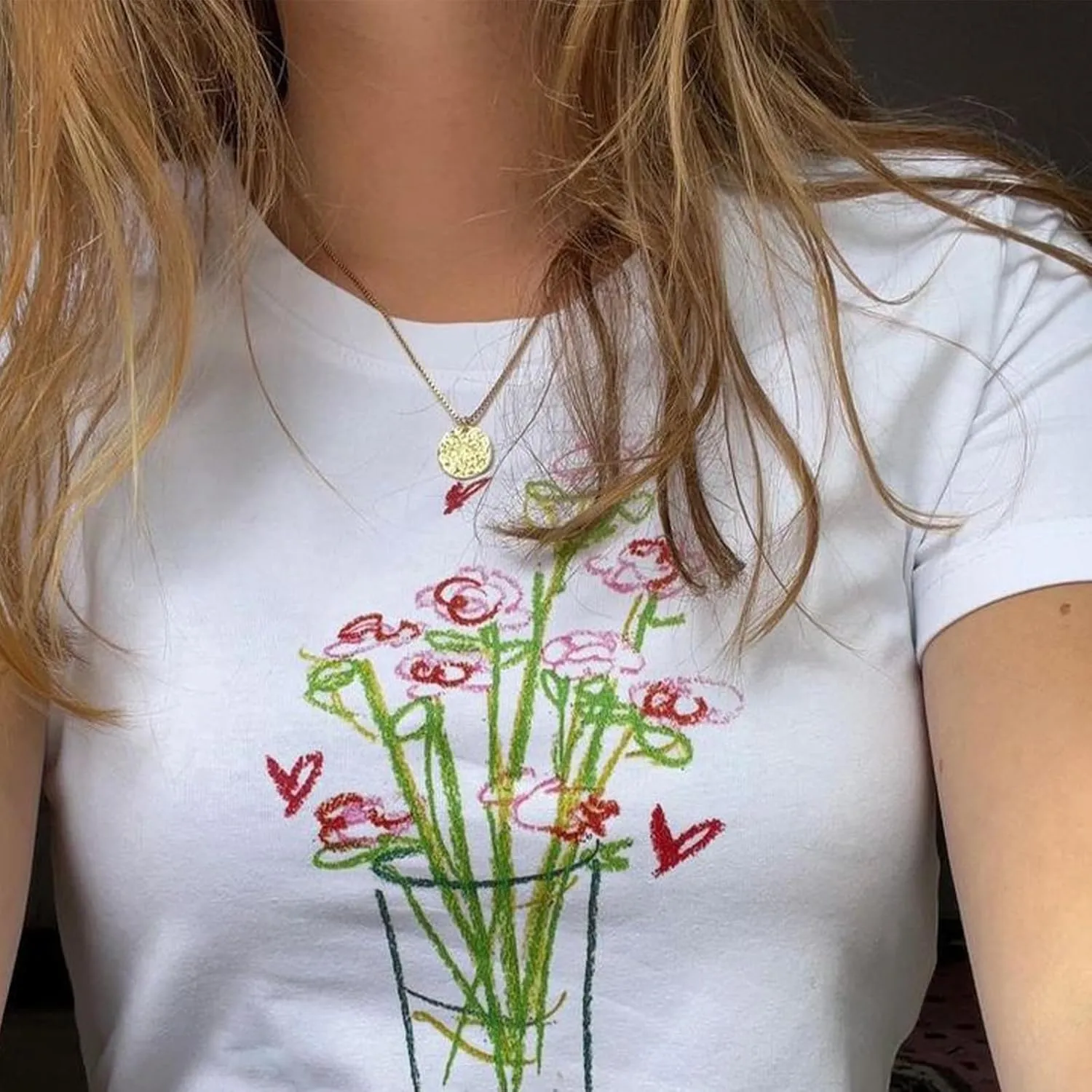 Women Y2k Graphic Print Crop Top Short Sleeve Round Neck Slim Fit Baby Tee Aesthetic Summer T Shirt
