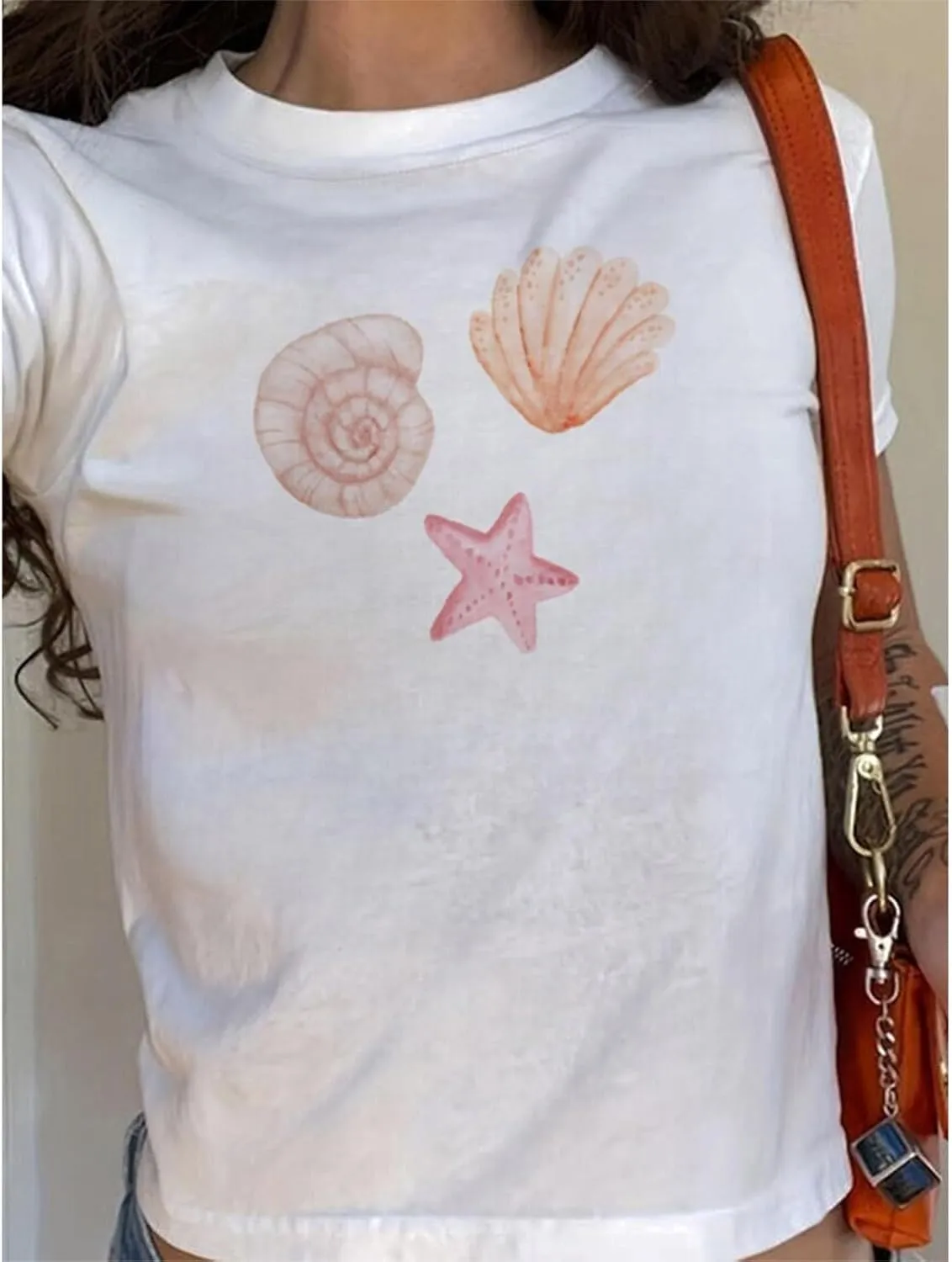 Women Y2k Graphic Print Crop Top Short Sleeve Round Neck Slim Fit Baby Tee Aesthetic Summer T Shirt