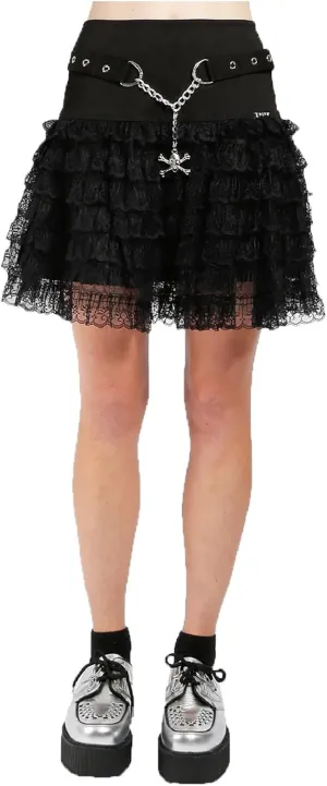 Women Y2k Lace Mini Skirt Elastic Low Rise Ruffle Half Slip Skirt Layered Pleated Flowy Short Skirt Streetwear