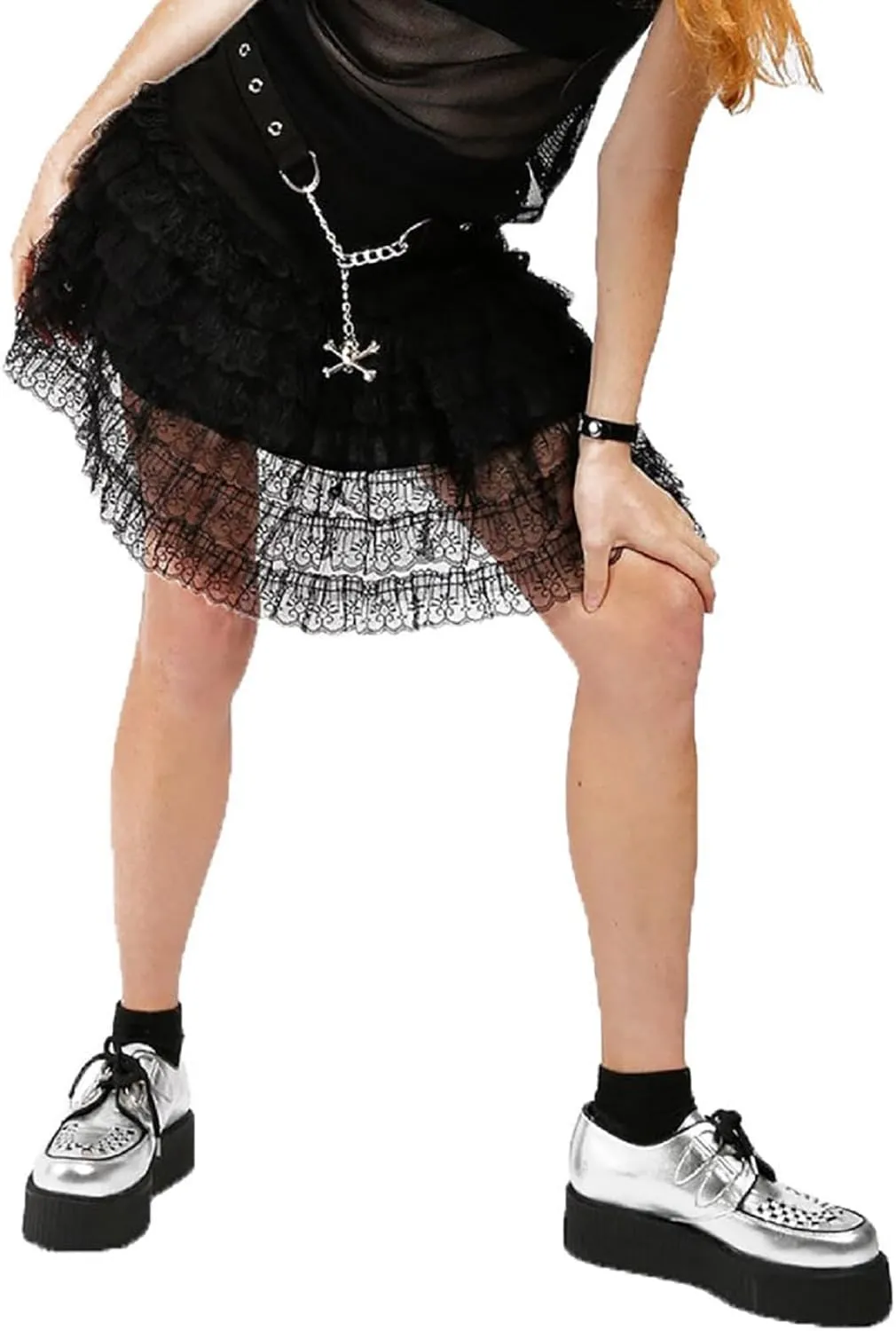 Women Y2k Lace Mini Skirt Elastic Low Rise Ruffle Half Slip Skirt Layered Pleated Flowy Short Skirt Streetwear