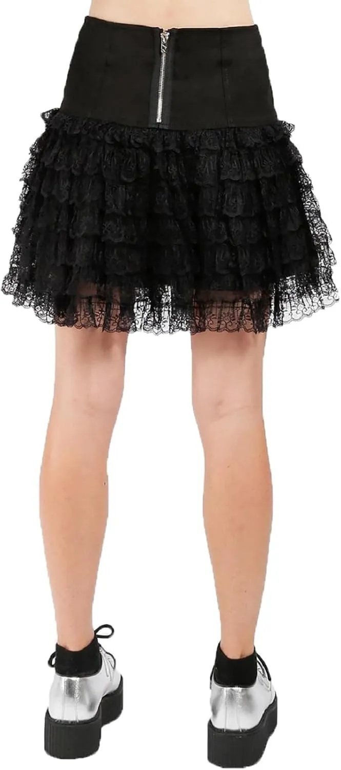 Women Y2k Lace Mini Skirt Elastic Low Rise Ruffle Half Slip Skirt Layered Pleated Flowy Short Skirt Streetwear