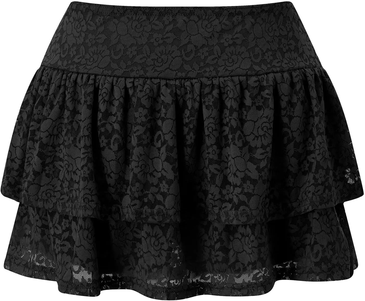 Women Y2K Tiered Ruffled Mini Skirts Floral Lace Sheer Pleated Mid Rise Lined Cute Layered Flowy Micro Underskirt