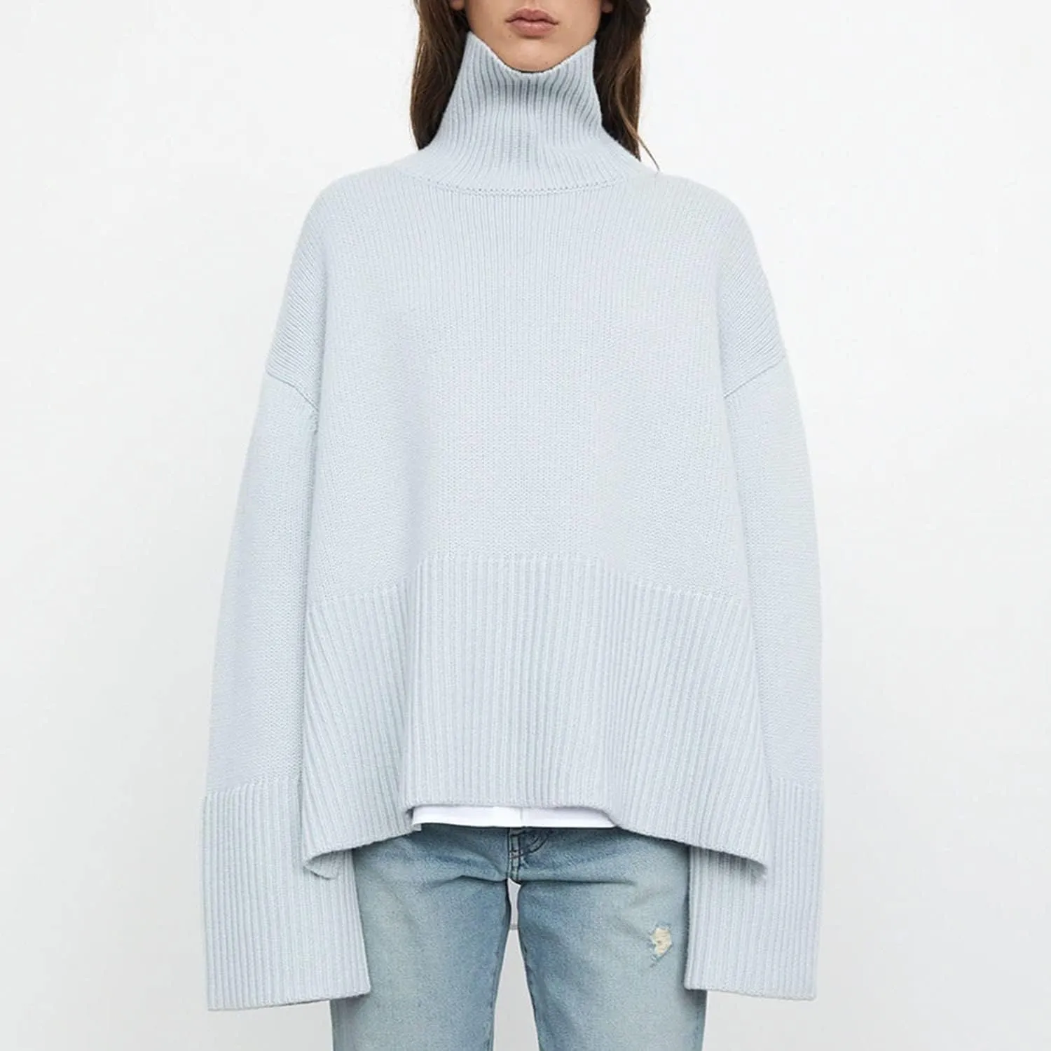 Women Y2K Turtleneck Striped Oversized Sweater Long Sleeve Color Block Poncho Sweater Fall Winter Pullover Jumper Tops