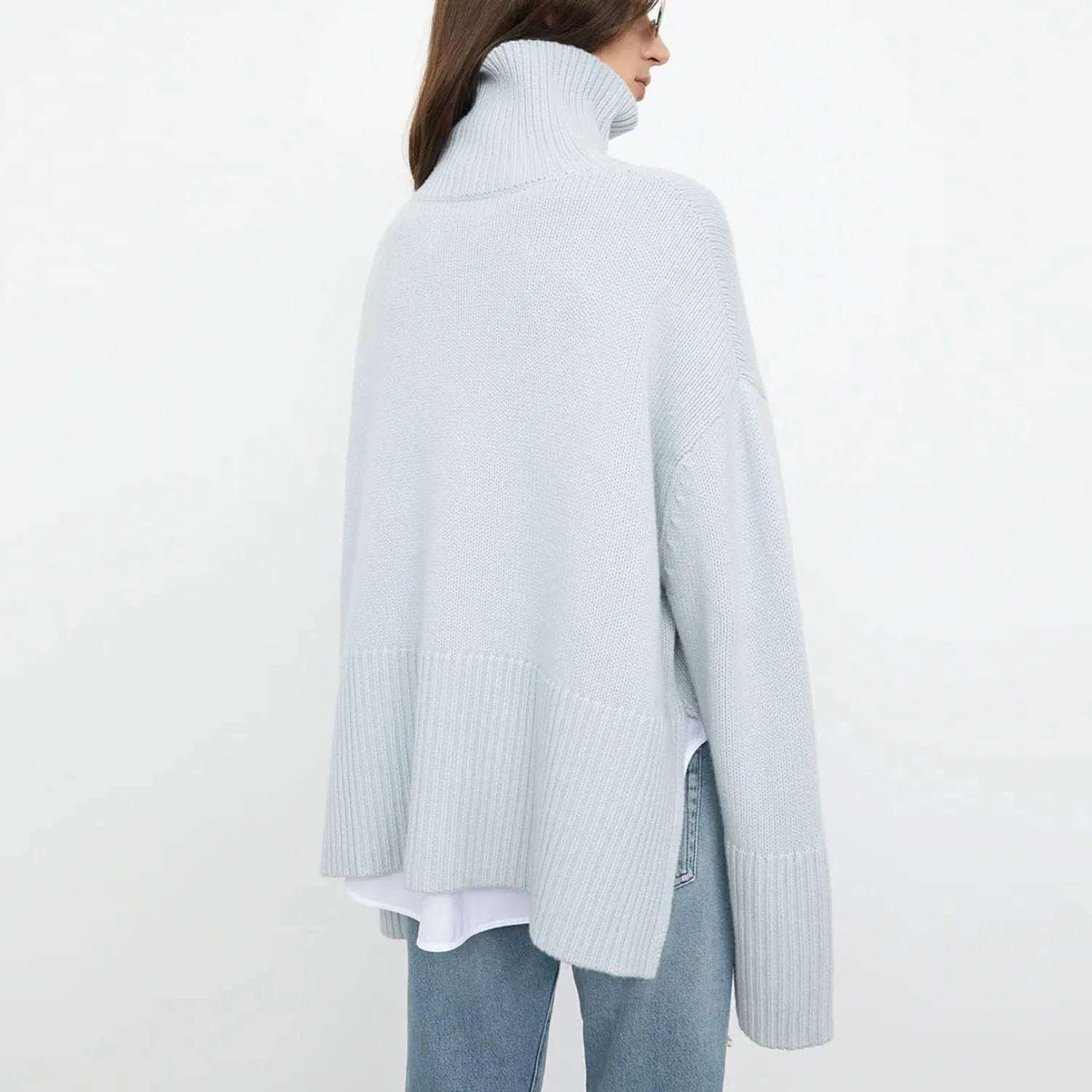 Women Y2K Turtleneck Striped Oversized Sweater Long Sleeve Color Block Poncho Sweater Fall Winter Pullover Jumper Tops