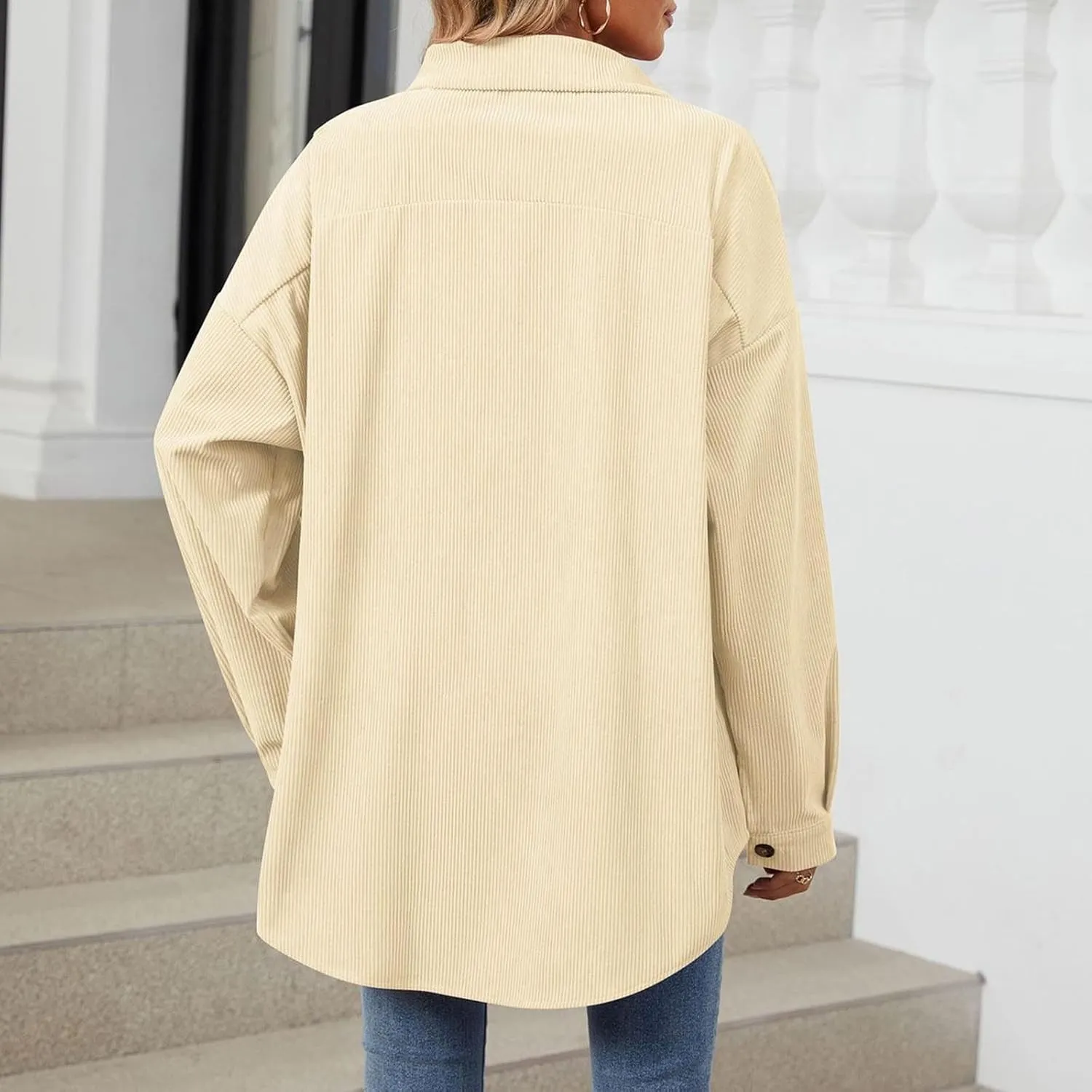 Womens 2024 Lapel Long Sleeve Solid Color Shacket Jacket Button Down Fall Shirt Coat Comfy Cute Jackets Fall Winter