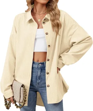 Womens 2024 Lapel Long Sleeve Solid Color Shacket Jacket Button Down Fall Shirt Coat Comfy Cute Jackets Fall Winter