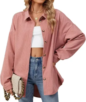 Womens 2024 Lapel Long Sleeve Solid Color Shacket Jacket Button Down Fall Shirt Coat Comfy Cute Jackets Fall Winter