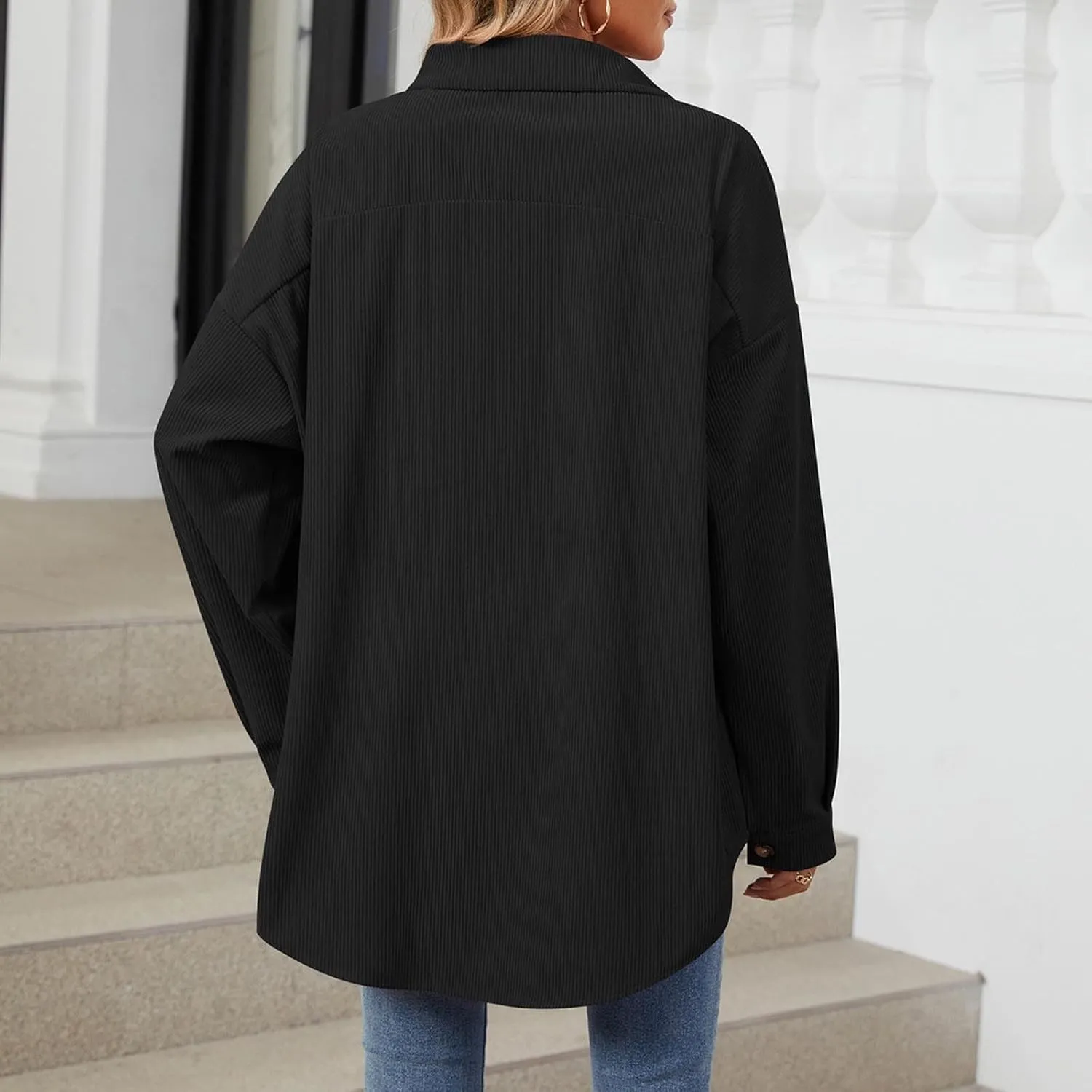 Womens 2024 Lapel Long Sleeve Solid Color Shacket Jacket Button Down Fall Shirt Coat Comfy Cute Jackets Fall Winter